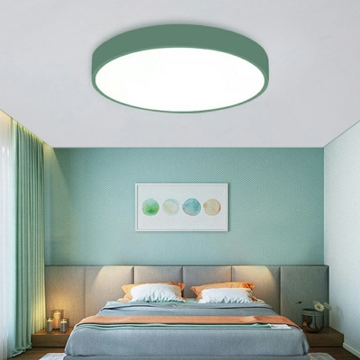 Round Shade Flush Mount Macaron Ultra Thin LED Kids Youth Bedroom Flush Ceiling Light