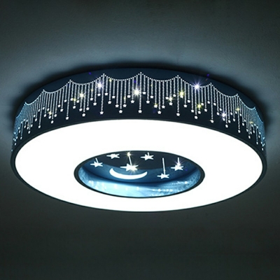 Round Shape Overhead Light Moon and Star Pattern Slim Panel Acrylic LED Ceiling Mount Light for Boy Girl Room