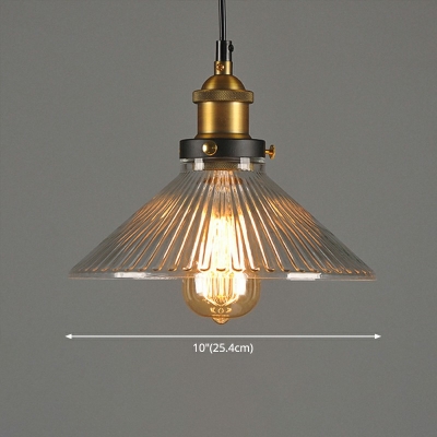 Single Head Ribbed Glass Pendant Lamp with Brass Lamp Holder Umbrella Shape Hanging for Living Room