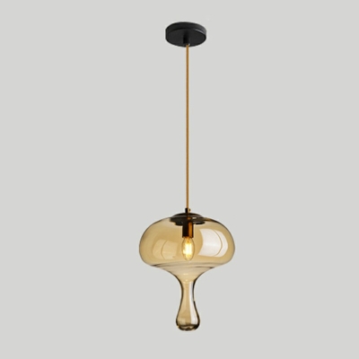 Single Light Amber Glass Bowling Ball Pendant Light Modern Hanging Lights for Living Room