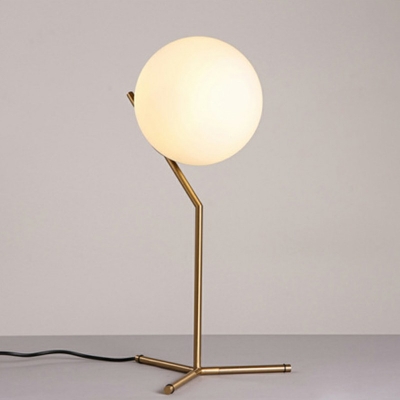 Single-Light Spherical Table Lamp White Glass Reading Book Light in Gold
