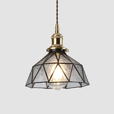 Traditional Bowl Shade Pendant Light Faceted Glass 1 Bulb Hanging Light for Study Room