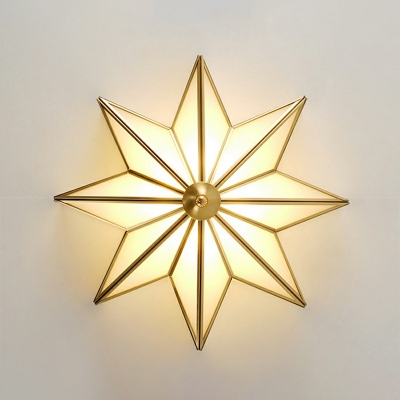 Traditional Style Octagonal Star Ceiling Light 19.7 Inches Wide Glass Creative Flush Mount Lamp for Living Room