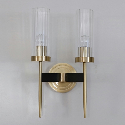 Vintage Cylindrical Clear Glass Shade Wall Mounted Lighting Brass Wall Lights For Bedroom