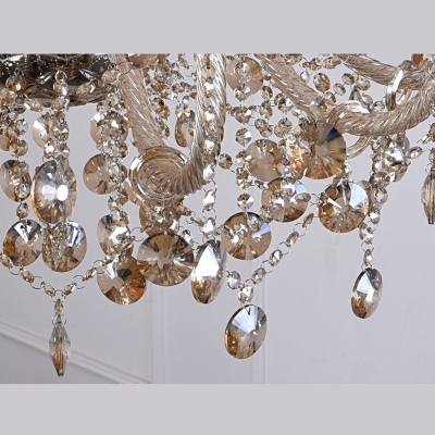 6-Light Waterfall Chandelier With Glass Stands And Droplets Set Hanging Lights in Gold