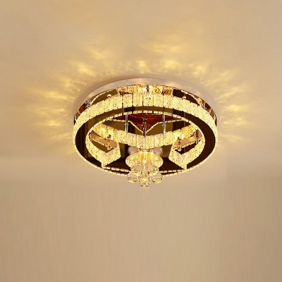 2 Tiers Semi Flush Mount with Clear Crystal Modern Fashion LED Ceiling Fixture in Stainless-Steel