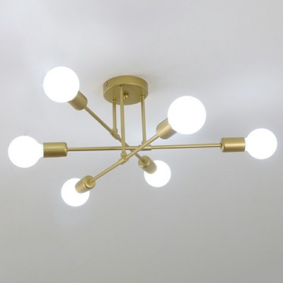 6-Lights Industrial Style Semi Flush-mount Bare Bulb Design Dining Room Ceiling Light