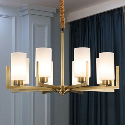 American Style Cylindrical Chandelier White Glass Lighting Fixture for Living Room
