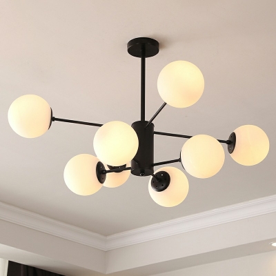 Ball Milk Glass Shade Multi-Lights Chandelier Metal Hanging Pendant for Living Room