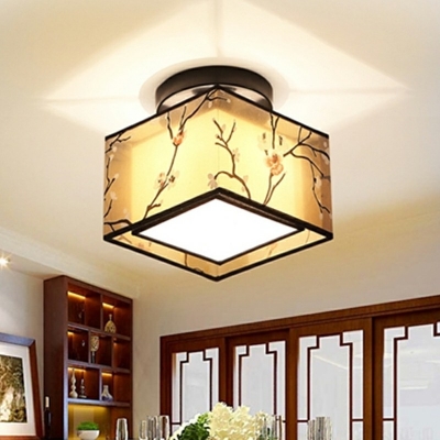 Black Flush Mount Lamp Traditional Fabric 8 Inchs Wide 1-Light Ceiling Fixture for Bedroom