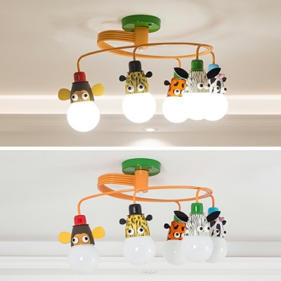Cartoon Animal Art Deco Metal Semi Flush Mount Light Spotlight for Children Bedroom