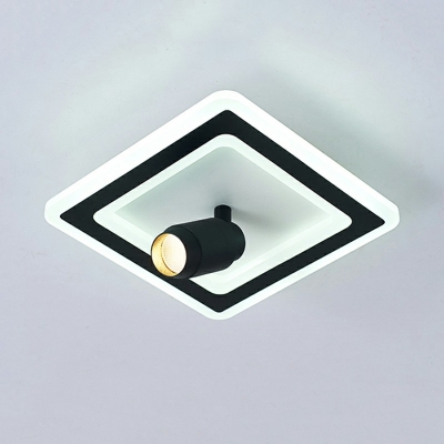 Contemporary Metal Flush Mount Light Spotlight Black Square Shape Study LED White Light Ceiling Light