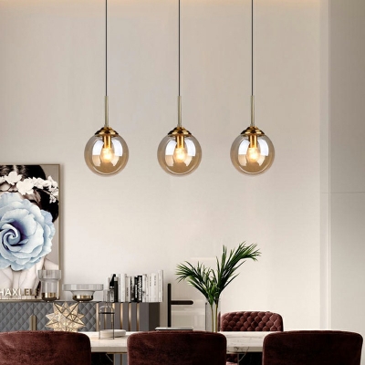 Continental Style Clear Glass Hanging Light Gold Handle Globe Pendant Light for Kitchen Bedroom