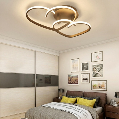 Double Heart Ceiling Light Stylish Modern Metal LED Semi Flush Mount Lamp in Coffee with Arcylic Shade