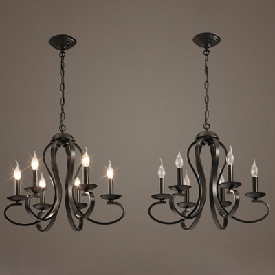 Flameless Candle Chandelier 6 Lights Colonial Style Metal Hanging Light for Living Room