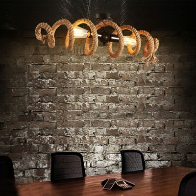 Flaxen Spring-shaped 2 Lights Creative Hemp Rope Chandelier Restaurant Suspension Lighting Fixture