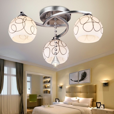 Frosted Glass Globe Ceiling Lamp Hotel 3 Lights Contemporary Semi Flush Ceiling Light in Chrome