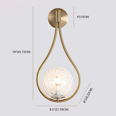 Glass Globe Wall Lamp Nordic 1 Head Beige Sconce Light Fixture with Golden Teardrop Ring