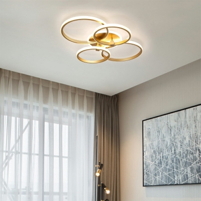 Gold Rings Ceiling Light Stylish Modern Acrylic LED Semi Flush Mount Lamp for Living Room