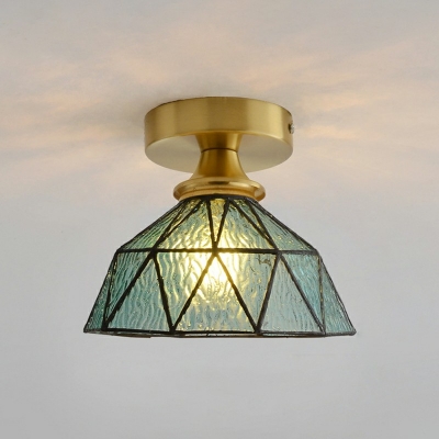 Hallway Flush Mount Lamp Colonial Clear Glass 1 Bulb Brass Finish Close to Ceiling Lighting Fixture
