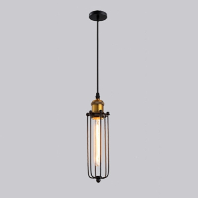Industrial Retro Caged Pendant Light Metal 1 Light Hanging Lamp in Black for Restaurant