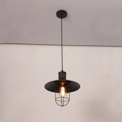 Industrial Retro Wire Cage Pendant Light Metal 1 Light Hanging Lamp in Black