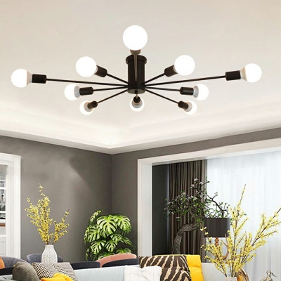 Industrial Style Burst Shaped Open Bulb Ceiling Lamp Metal Living Room Lighting Fixture