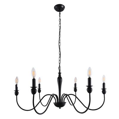 Industrial Style Candle Chandelier Antique Metal Hanging Pendant in Black for Dining Room