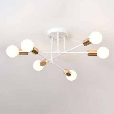 Living Room Open Bulb Ceiling Lamp with Sputnik Shape Minimalist Metal Semi Flush Mount Lighting