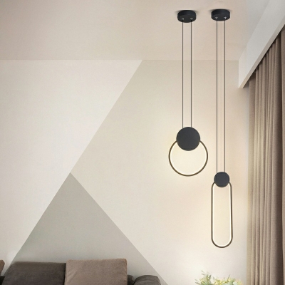 Loop Shaped Pendulum Light Minimalism Metal Bedside LED Pendant Lighting in Black with 71