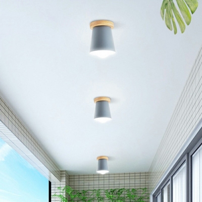 Macaron Iron 1 Light Cone Semi Flush Ceiling Light Metal Ceiling Flush Mount for Living Room