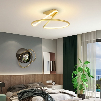 Minimal Twisted Semi Flush Mount Metal LED Bedroom Study Room Close to Ceiling Light