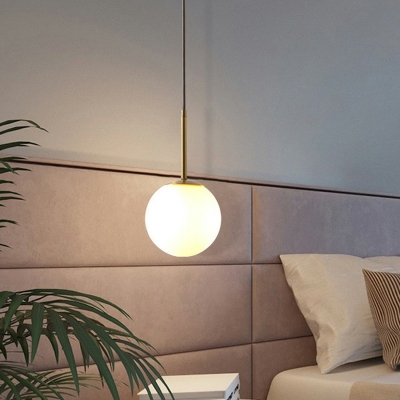 Modern Fashion Globe Hanging Lamp Milky Glass Suspension Pendant Light for Slepping Room