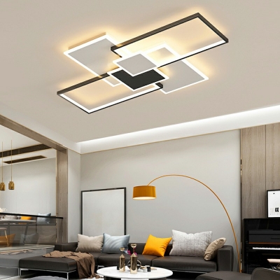 Modern Metal Rectangular Flushmount Light LED Semi Mount Lighting for Living Room