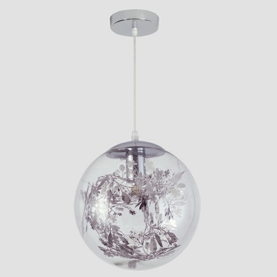 Modern Style Single Bulb Pendant Lamp Clear Glass Globe Shade with Plant Lighting Fixture for Bedroom