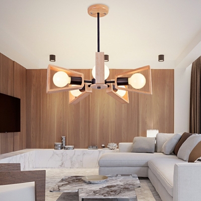 Modern Wooden Chandelier 5 Lights Chandelier Lighting for Living Room Bedroom Lighting