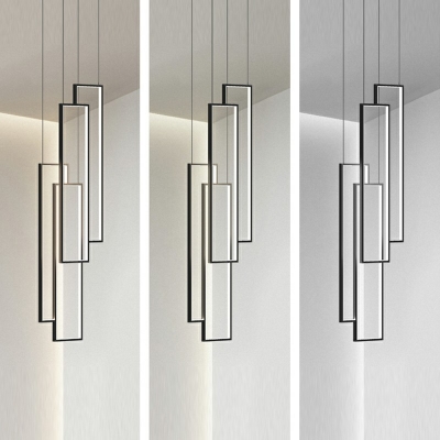 Nordic Simplicity Black LED Multi-Pendant Acrylic Shade Duplex Staircase Hanging Lamps