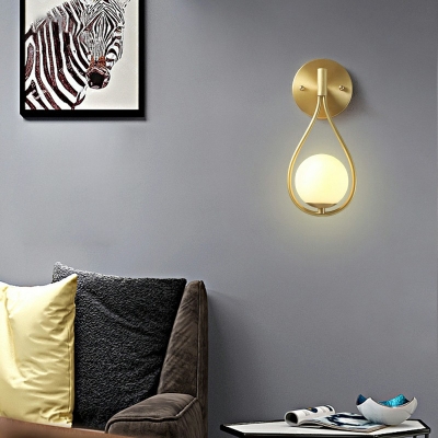 Nordic Style 1 Light Globe Wall Sconce White Glass 11 Inches Height Gold Wall Mount Lamp for Bedroom