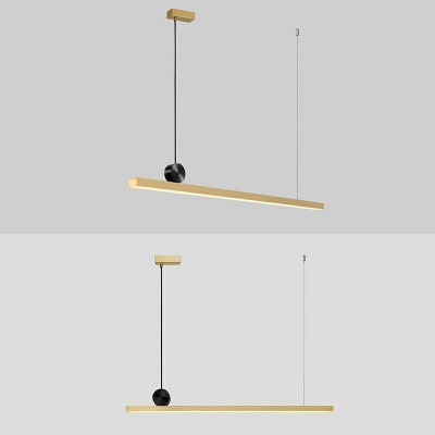 Nordic Style Brass LED Island Light Simplicity Straight Line Lighting Fixture for Kitchen