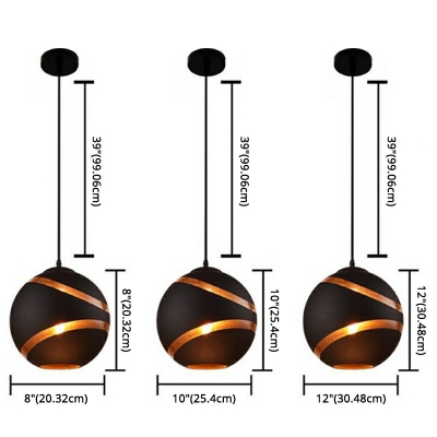 Post-Modern Black Sphere Suspension Lamp 1 Head Metal Pendant Lighting for Dining Room