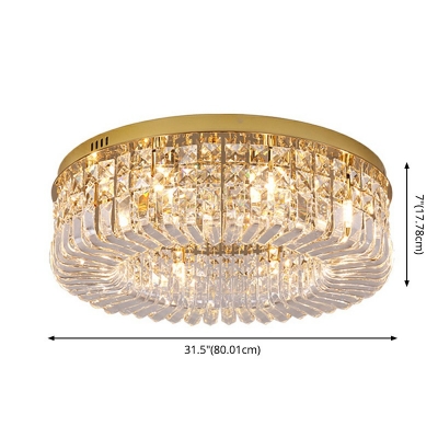 Round Ceiling Fixture Modern Chic Crystal Multi Light Flush Mount 7 Inchs Height for Hallway Corridor