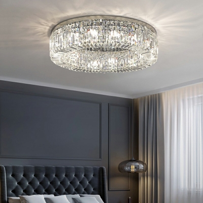 Round Ceiling Fixture Modern Chic Crystal Multi Light Flush Mount 7 Inchs Height for Hallway Corridor