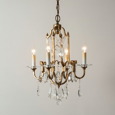 Rustic Gold Chandelier Dining Room Lighting 4-Light Crystal Chandelier Teardrops with Crystal Ball