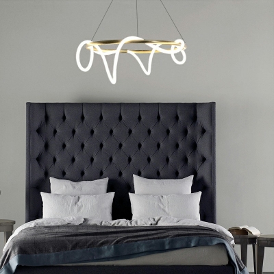 Spiral Acrylic White Pipe Suspension Lighting Modern Living Room Linear Golden Metal LED Chandelier