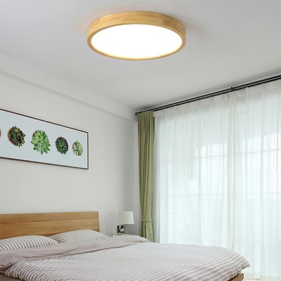 Wood Geometric Flush Mount Light Modernist in White Light LED Acrylic Shade Flushmount Lighting for Bedroom