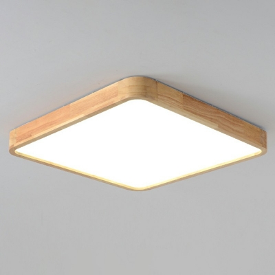 Wood Geometric Flush Mount Light Modernist in White Light LED Acrylic Shade Flushmount Lighting for Bedroom