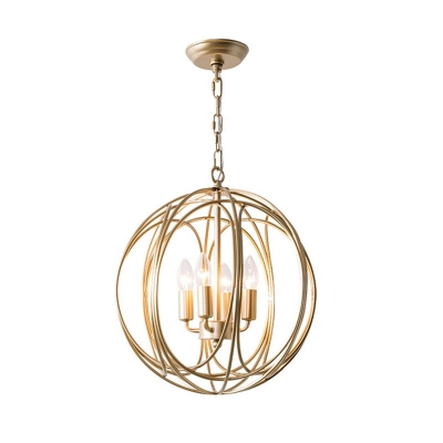 4-Light Candle Style Chandelier with Gold Cage Chandelier for Living Room