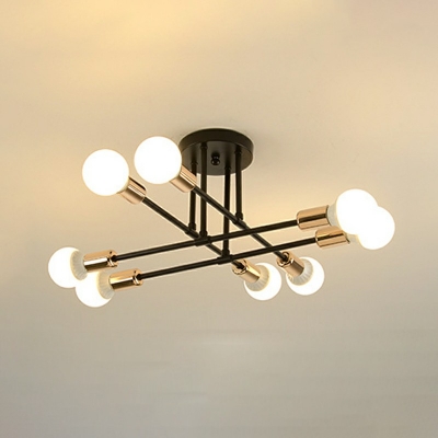 8 Light Metal Semi Flush Mount Industrial Linear Ceiling Lighting