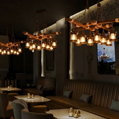 8 Lights Ceiling Chandelier Industrial Style Bottle Glass Pendant Lamp in Black for Dining Room