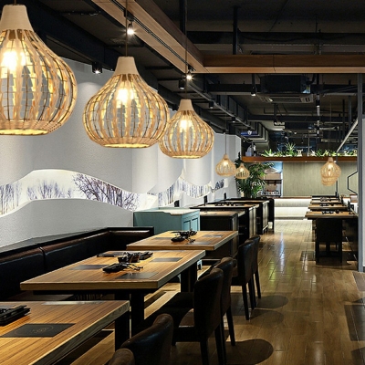 Asian Style Rattan Pendant Ceiling Lights Hanging Pendant Light for Restaurant
